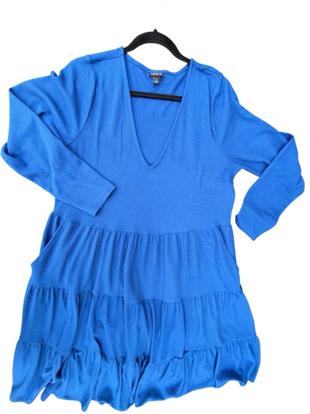 TORRID Skater Tiered Mini Dress Royal Blue V Neck Long Sleeve Pockets Size 2X - Picture 8 of 11